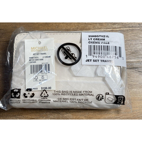 Michael Kors Jet Set Travel Medium Zip Around Card Case Mini Wallet Light Cream - Picture 5 of 5